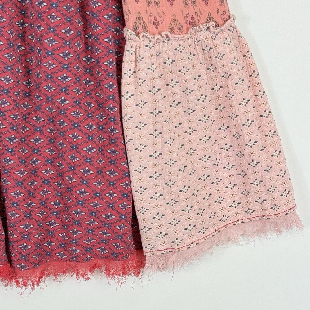 Free People Strapless Mixed Print Babydoll Top in Burgundy and Pink - Picture 4 of 9